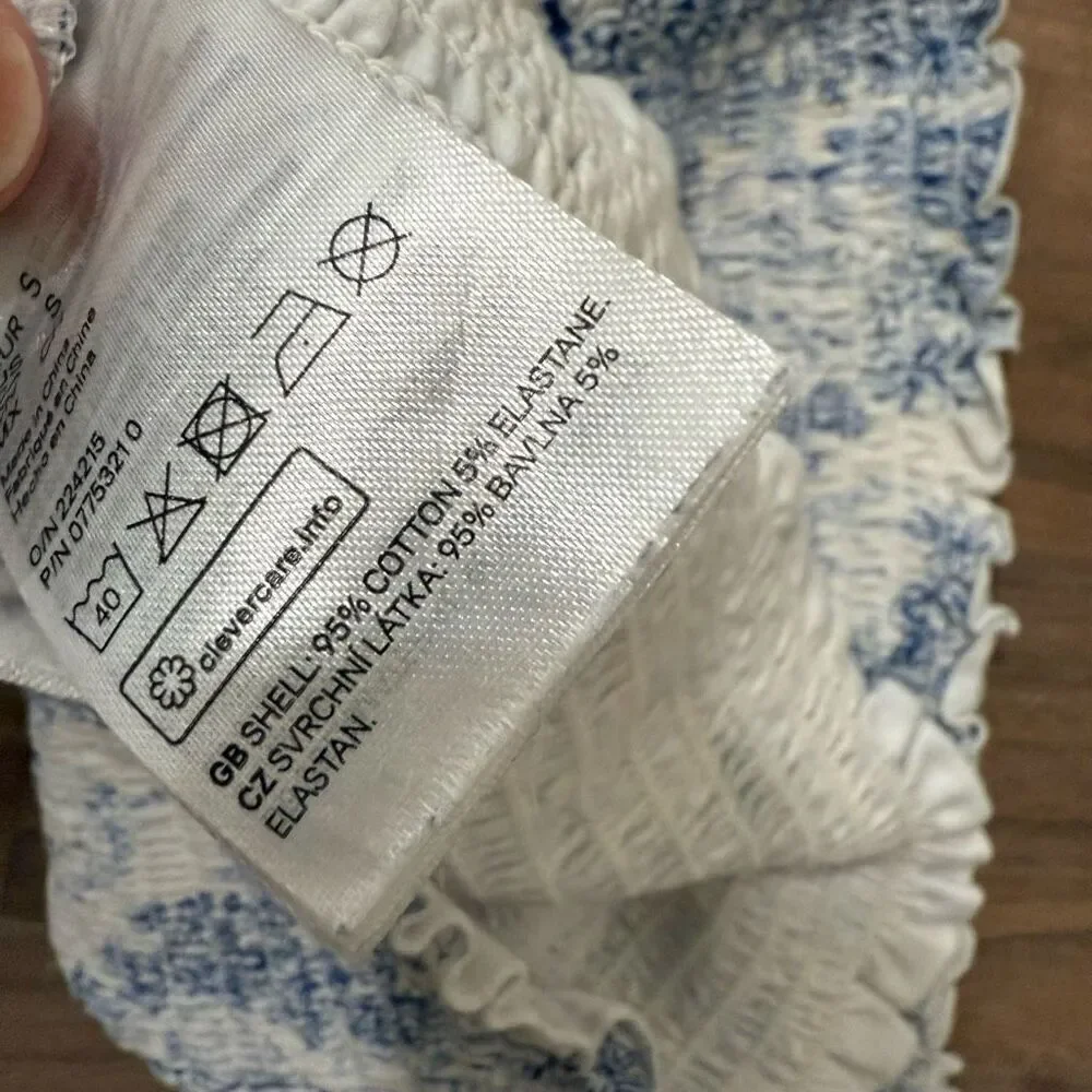 H&M White Smocked Blue Graphic Lettuce Tube Top Small - Picture 6 of 8